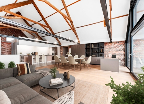 Unieke & instapklare loft met 2 slaapkamers, 2 terrassen, garage & parkeerplaats te Ardooie !